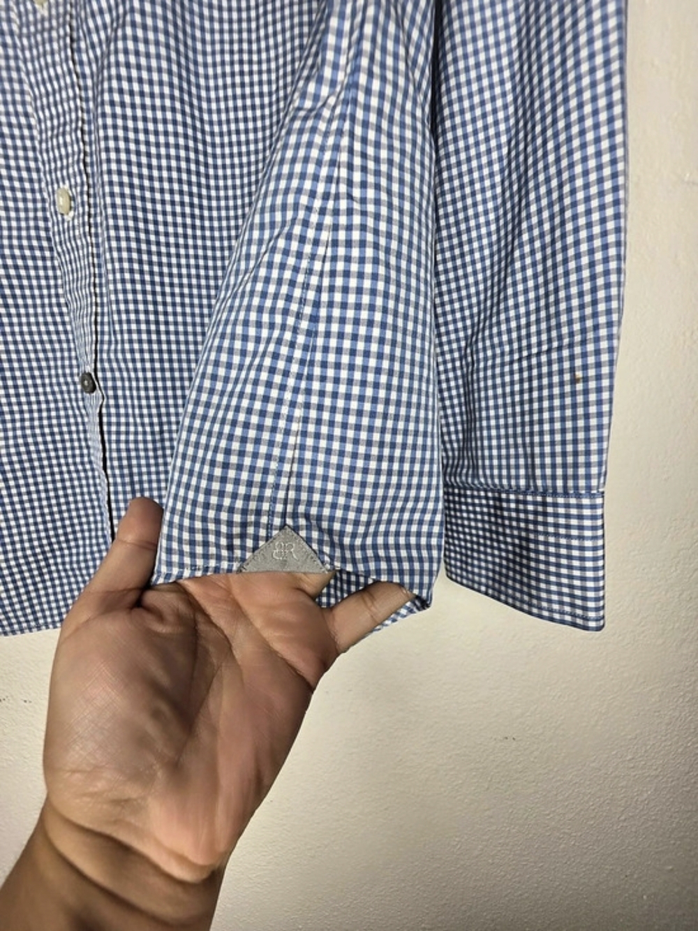 Banana Republic Leggiuno Men's Blue/White Gingham Slim Dress Shirt Size Small - Picture 13 of 14